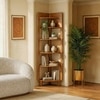 Brisa Solid Wood and Cane Corner Bookshelf In Amber Walnut Finish