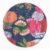 Roswell Sheesham Wood Mid Century Round Stool in Fruit Print Blue Kantha Upholstery