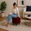 Doe Buck Velvet Round Ottoman Stool in Maroon Colour with Wooden Legs