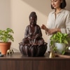 Brown Fiber Glass Twilight Lotus Buddha Indoor Water Fountain