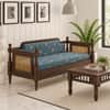 Rattan Solid wood Three Seater sofa in Provincial Teak FinishPrinted Blue Colour