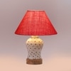Devansh Conical Pink Jute Shade Lamp With Wood & Mosaic Glass Base For Decoration/Office/Home/Gifting/Study For Decoration/Office/Home/Gifting/Study -(10X10X14.5) Inches -A