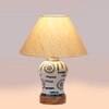 Devansh Conical Off White Cotton Shade Lamp With Wood & Mosaic Glass Base For Decoration/Office/Home/Gifting/Study For Decoration/Office/Home/Gifting/Study -(10X10X14.5) Inches -A