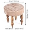 Roswell Sheesham Wood   Round Stool in Beige Sparkle Velvet Upholstery