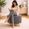 Doe Buck Premium Boucle Round Ottoman in Matte Grey Colour with Polished Gold Legs