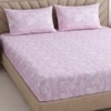 Pink Floral 400 Tc  Cotton Fitted  Double Queen Size Bedsheet With 2  Pilllow Covers