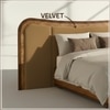 Elowen Softline Queen Size Bed in velvet With Oak wood Frame & Hydraulic Storage