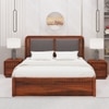 Lotus Solid Wood King  Size Upholstered Bed With Drawer Storage (Honey Oak Finish)