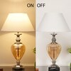 Hinton Amber Glass And Nickel Finish Metal Table Lamp With White Cotton Shade