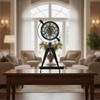 Vintage Industrial Gear Tripod Table Clock Glossy Black Metal Visible Gears