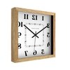 Spaces Unhooked Reversed Numeral Square Wooden Wall Clock, Natural Wood Frame and White Dial