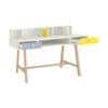 Samara Solid Wood Large 2 Level Study Desk with Drawers Shelves and Tapered Frame in Davy Grey Sunshine Yellow Colour