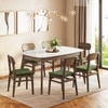 Lunar Solid Wood and Carrara White 6 Seater with 6 Lunar Dining Chair (Finish: Danish Walnut, Colour: Moss Green)