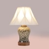 Devansh Off-White Cotton Shade Curtain  Lamp With Wood & Mosaic Glass Base For Decoration/Office/Home/Gifting/Study For Decoration/Office/Home/Gifting/Study