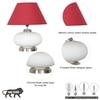 MALOTO Frosted White Glass and Chrome Finish Metal Table Lamp With Maroon Cotton Shade