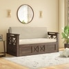 Bram 3 Seater Pull Out Sofa Cum Bed in Danish Walnut Finish with Macadamia Brown Colour