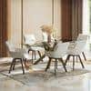 Zaida 6 Seater Dining Table With Set Of 6 Bren Swivel Dining Chairs (Colour- Ivory, Finish- Glass)