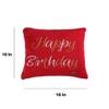 Happy Birthday Red Cotton Knitted Cushion Cover 16X16 Inches