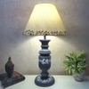 Pillar Antique Stone Grey Beige Wooden Table Lamp in Grey