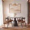 Massa Solid Wood And Sanwar 4 Seater Round Dining Table with 4 Zen Solid Wood Dining Armchair in (Finish: Danish Walnut, Colour: Rust Boucle)