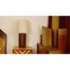 Ventus Brown Wooden Table Lamp with Yellow Printed Fabric Lampshade