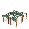 Oakville Sheesham Wood Vintage Seater Maachi Bench Set 2 Stools In Green White Rope