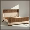 Heritage Cane Upholstered King Size Bed in Linen With Oak wood Frame