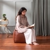 Cube Collection Tan Faux Leather Pouf Ottoman Set Of 2