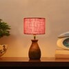 Devansh Pink Jute Table Lamp With  Wood Natural Base (7X13 Inches)-11