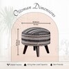Bohemian Jacquard Wooden Ottoman in Black & White Set of 2