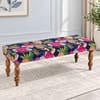 Cairo Sheesham Wood Mid-Century 3 Seater Dining Bench in Fruit Print Blue Kantha