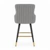 Doe Buck Nolen Upholstered Bar Stool in Grey Colour with Gold Tip Legs
