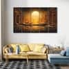 The Castle Decor Golden Deer Wall Painting Wooden Framed Digital Painting 27x48 Inch (Style 3)