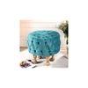 Louisville Acacia Wood Accent Round Pouf Stool in Turquoise