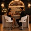 Doe Buck Adjustable Upholstered Bar Stool in White Colour with Chrome Base