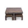 Blane Sheesham Wood 4 Seater Coffee Table Set In Antique Grey Finish Green Sparkle Velvet Cushion