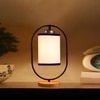 Devansh White & Black Cotton Drum Wooden  & Iron Table Lamp -17 Inch Height  -F
