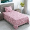 Pink Floral 290 Tc  Cotton Flat  Single Bedsheet With 1 Pilllow Cover