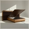 Elowen Softline King Size Bed in velvet With Oak wood Frame & Hydraulic Storage