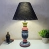 Pillar Antique Black Pink Stone Wooden Table Lamp in Multicolor