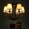 Eliante 6-Light Chandelier, Mild Steel And Wood With Fabric Shades, Modern Ceiling Fixture