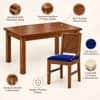 Globally Indian Vikirana Solid Sheesham Wood 4 Seater Dining Table Set 4 Chairs Navy Blue