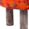 Collio Solid Wood Ottoman Pouffee in Bird Print Orange Ethnic Kantha fabric
