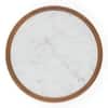 Lazo Solid Wood And Banswara Marble Circular Coffee Table In Amber Walnut Finish