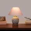 Devansh Conical Grey Cotton Shade Lamp With Wood & Mosaic Glass Base For Decoration/Office/Home/Gifting/Study For Decoration/Office/Home/Gifting/Study -(10X10X14.5) Inches -A
