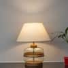 VARELLO Clear Glass Table Lamp with Gold Accent and Wood Base