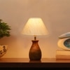 Devansh Off White Cotton Table Lamp With  Wood Natural Base (10X12.5 Inches)-25