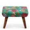 Queens Solid Wood Pouf Stool in Sea Green Fruit Print fabric