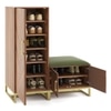 Nina 16 Pair Solid Wood Shoe Cabinet with Seat In Amber Walnut Finish