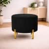 Doe Buck Premium Boucle Round Ottoman in Matte Black Colour with Polished Gold Legs